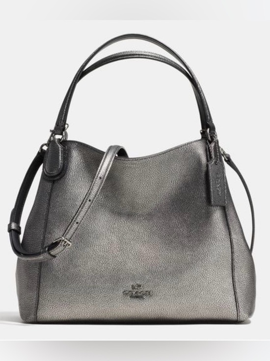Coach Handbags - Coach Edie Metallic Gunmetal Pebbled Leather Shoulder Bag Tote